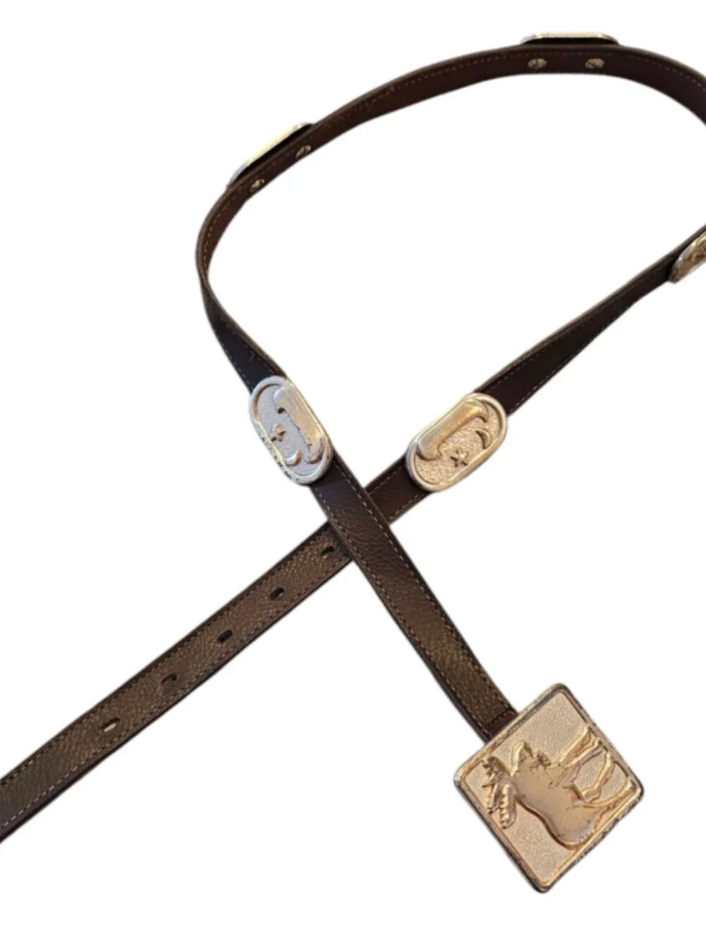 Vintage Navasota Western Leather Belt Moose Buckle Womens Sz L